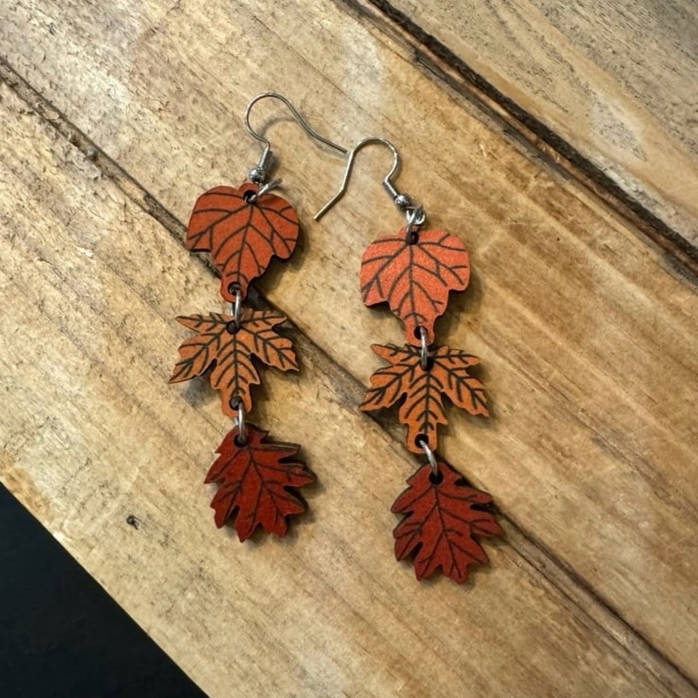 Leaf Design Wooden Earrings